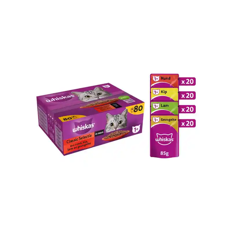 Whiskas Kattenvoer Adult Classis Selectie in Saus 80 x 85gr