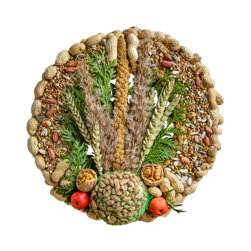 Voederkrans met pindanet en decoratie