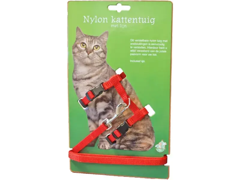 Nylon kattentuig met lijn rood