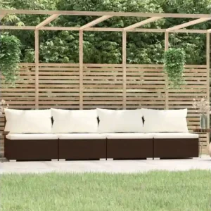 Vierzitsbank met kussens poly rattan bruin