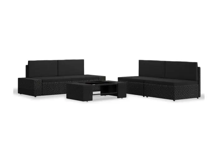 5-delige Loungeset poly rattan zwart