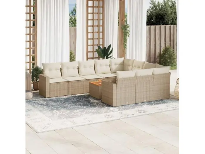 11-delige Tuinset met kussens poly rattan beige