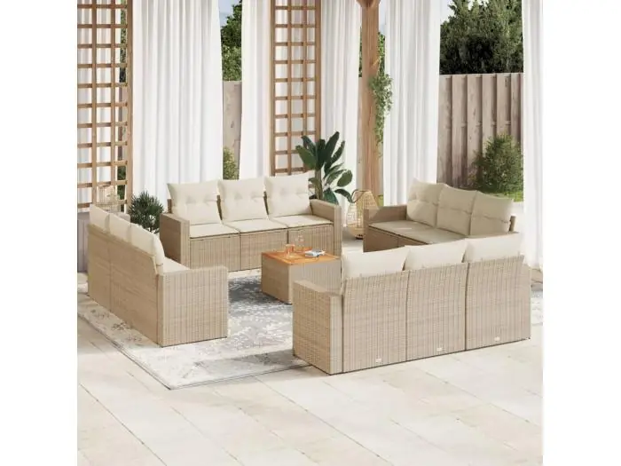 13-delige Loungeset met kussens poly rattan beige