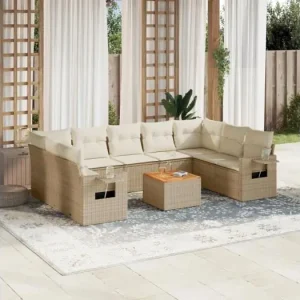 10-delige Loungeset met kussens poly rattan beige