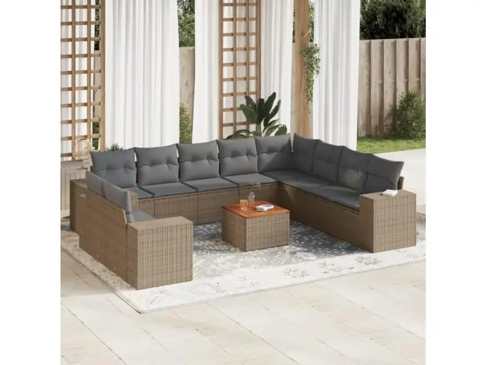 11-delige Tuinset met kussens poly rattan beige