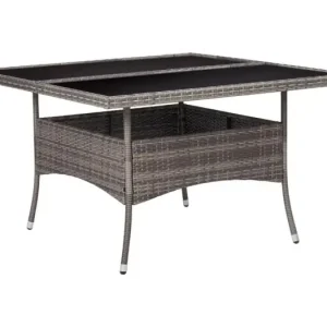 Tuintafel poly rattan en glas grijs