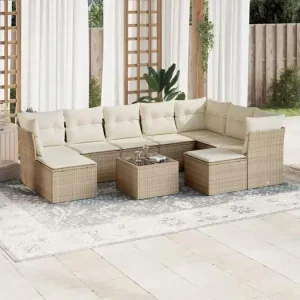 10-delige Loungeset met kussens poly rattan beige