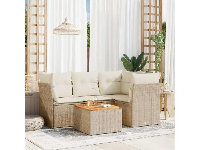 5-delige Loungeset met kussens poly rattan beige