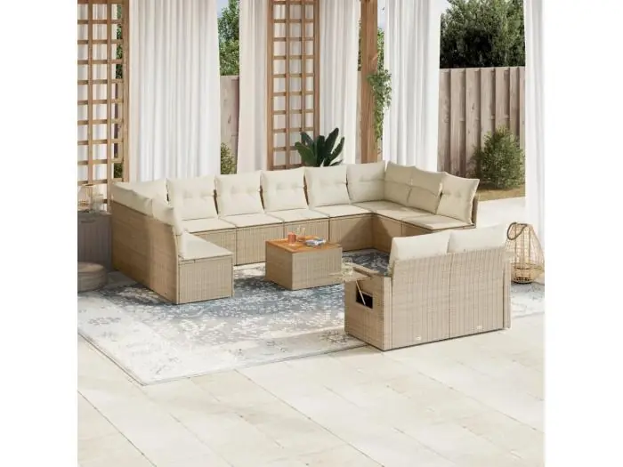 13-delige Loungeset met kussens poly rattan beige