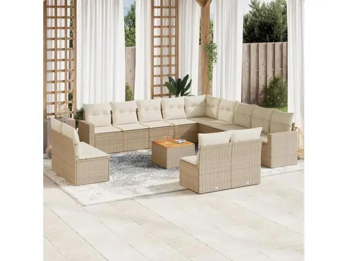 14-delige Loungeset met kussens poly rattan beige