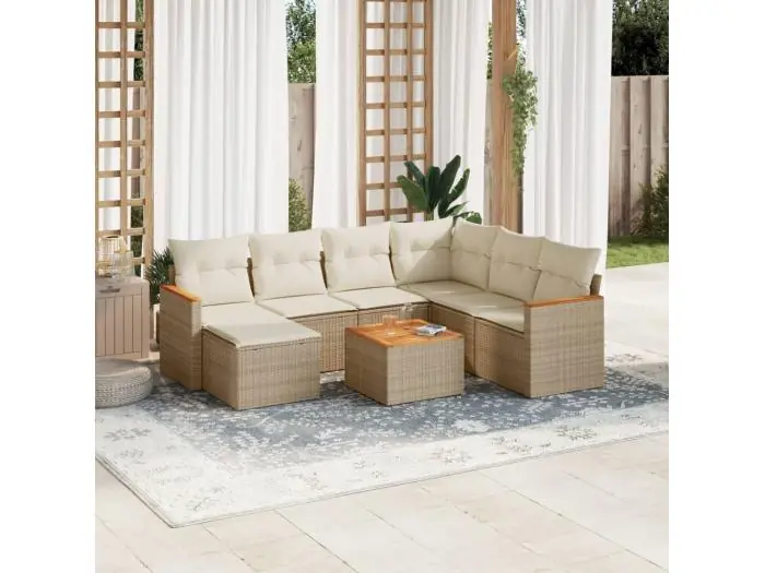 8-delige Loungeset met kussens poly rattan beige