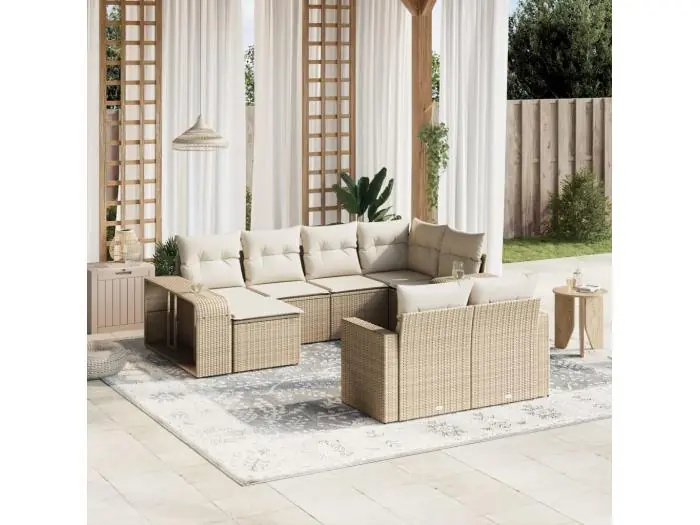 10-delige Loungeset met kussens poly rattan beige
