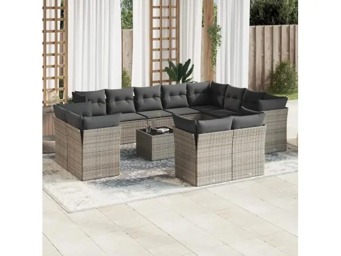 13-delige Loungeset met kussens poly rattan grijs