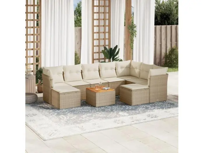 10-delige Loungeset met kussens poly rattan beige