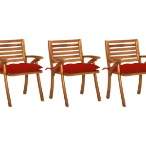 Tuinstoelen 3 st met kussens massief acaciahout