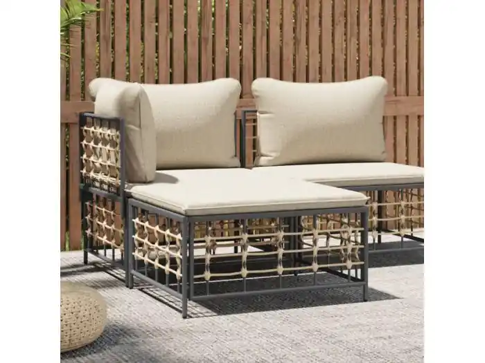 Tuinvoetenbank met beige kussen poly rattan