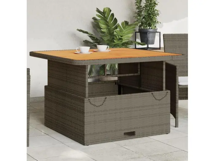 Tuintafel 110x110x71 cm poly rattan en acaciahout grijs