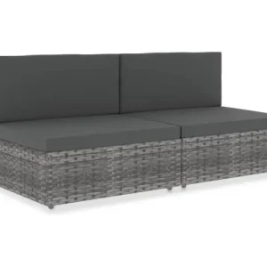 Tweezitsbank sectioneel poly rattan grijs