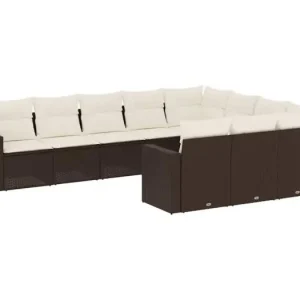 10-delige Loungeset met kussens poly rattan bruin