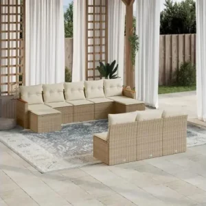 10-delige Loungeset met kussens poly rattan beige