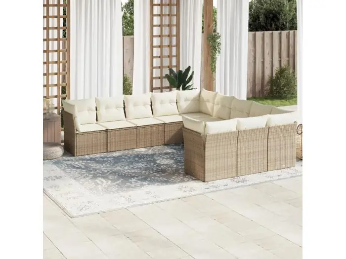 11-delige Tuinset met kussens poly rattan beige