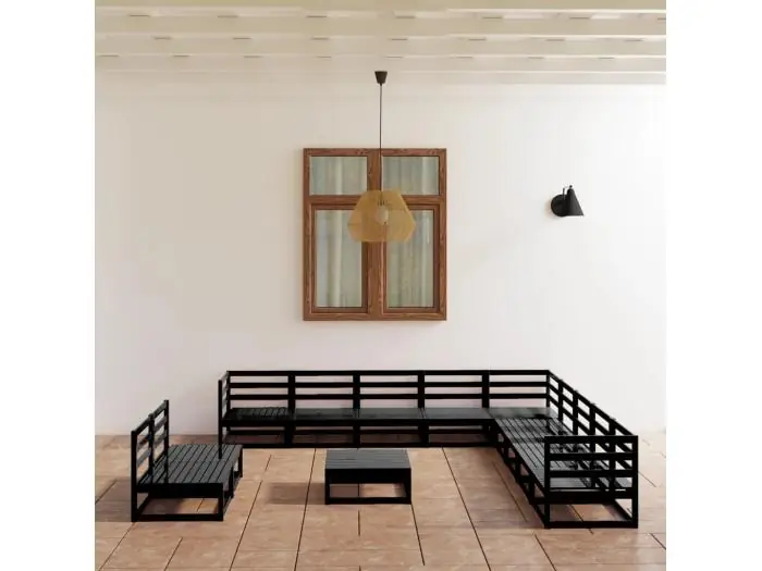 12-delige Loungeset massief grenenhout zwart