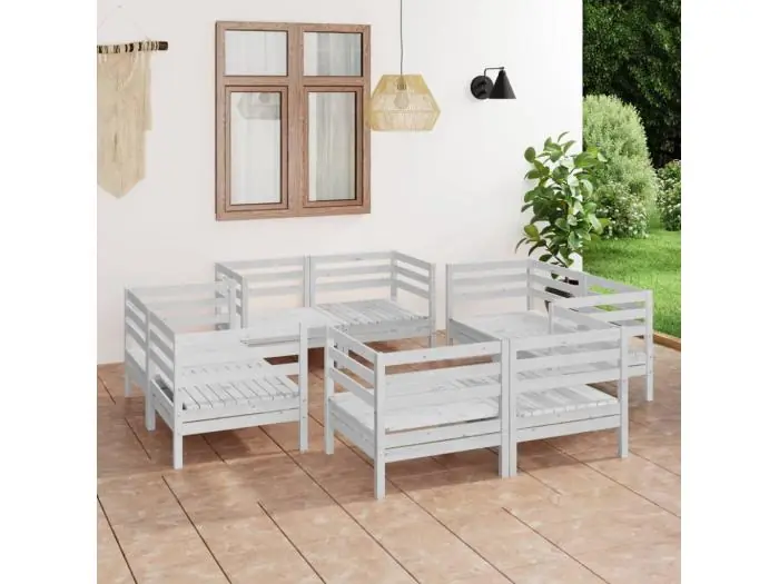 8-delige Loungeset massief grenenhout wit