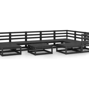 10-delige Loungeset massief grenenhout zwart