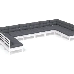 10-delige Loungeset met kussens massief grenenhout wit