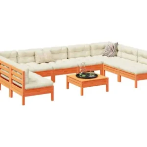 10-delige Loungeset met kussens massief grenenhout wasbruin