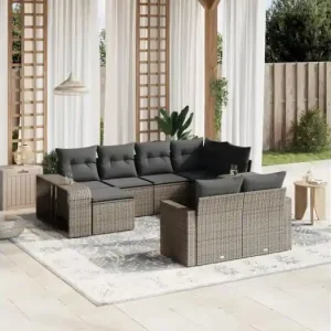 10-delige Loungeset met kussens poly rattan grijs