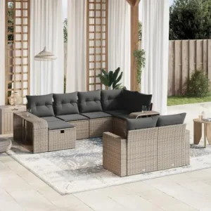 10-delige Loungeset met kussens poly rattan grijs