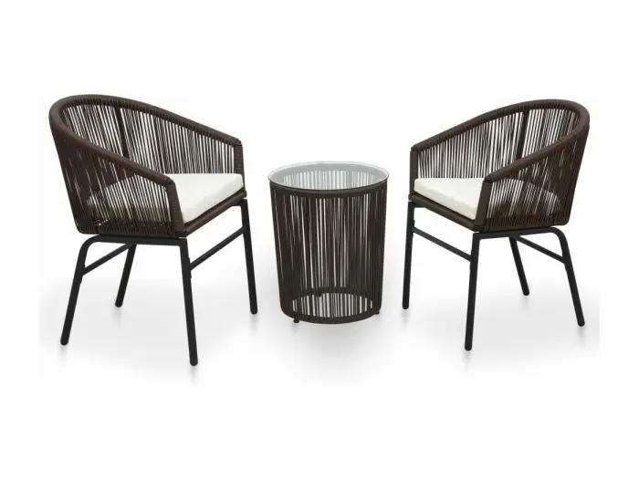 3-delige Bistroset met kussens PE-rattan bruin