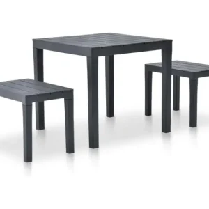 Tuintafel met 2 banken kunststof antraciet