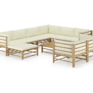 10-delige Loungeset met crèmewitte kussens bamboe