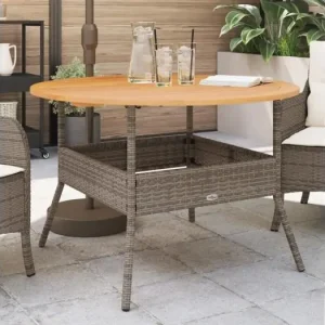 Tuintafel met acaciahouten blad ?110x71 cm poly rattan grijs