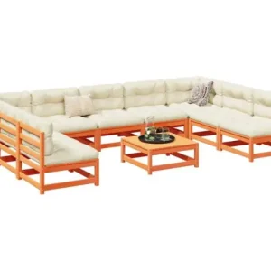 10-delige Loungeset met kussens massief grenenhout wasbruin