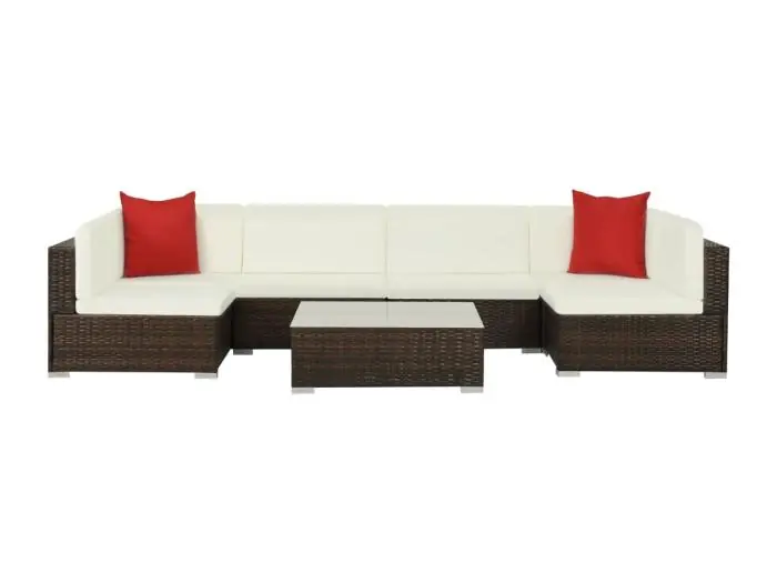 7-delige Loungeset met kussens poly rattan bruin
