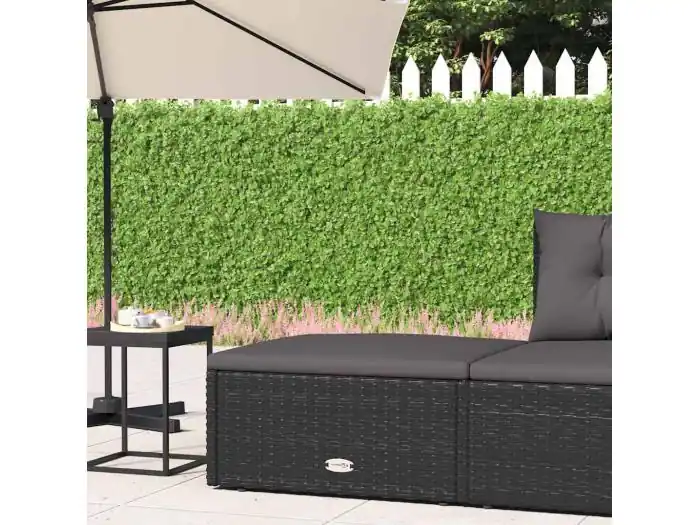 Voetensteun met kussen poly rattan zwart