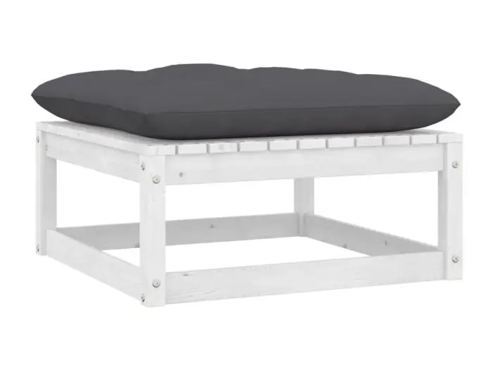 Tuinvoetenbank met kussen massief grenenhout wit