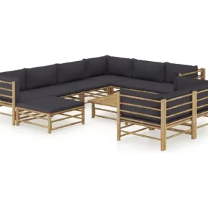 10-delige Loungeset met donkergrijze kussens bamboe