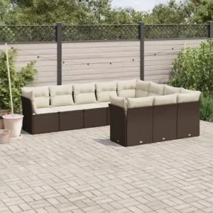 10-delige Loungeset met kussens poly rattan bruin