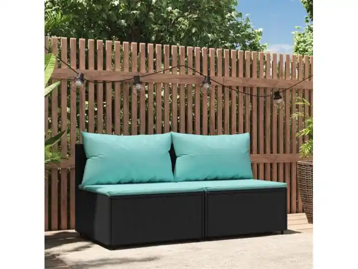 Tuinmiddenbanken met kussens 2 st poly rattan zwart