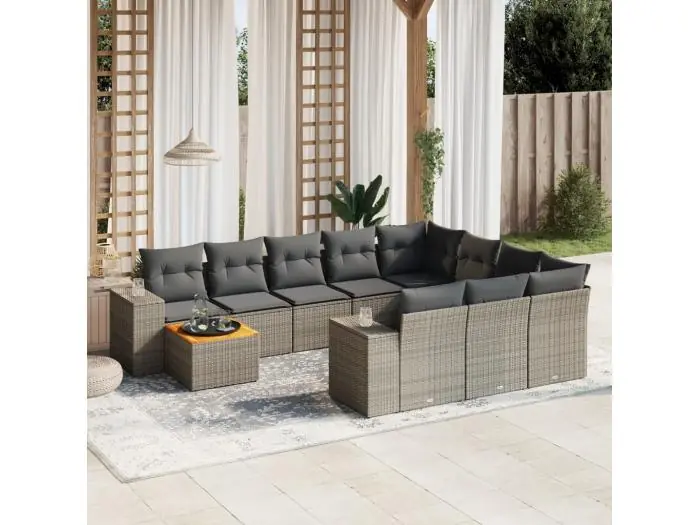 11-delige Loungeset met kussens poly rattan grijs