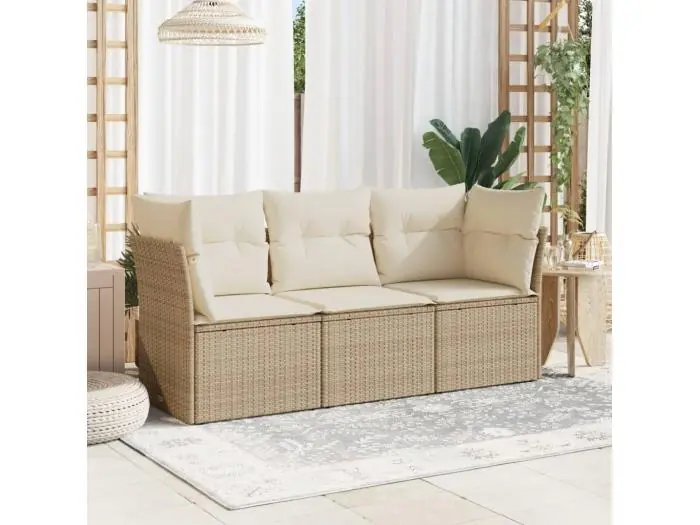 3-delige Loungeset met kussens poly rattan beige