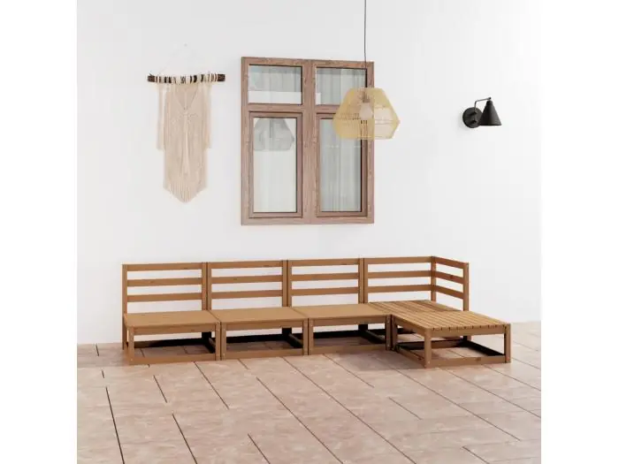 5-delige Loungeset massief grenenhout honingbruin