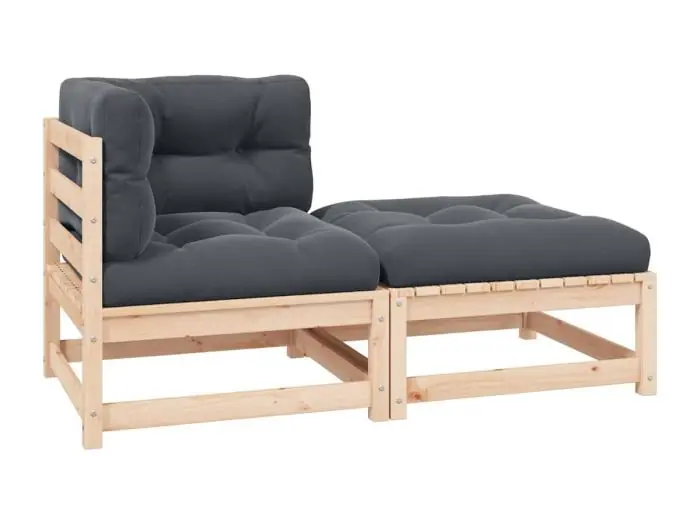 2-delige Loungeset met kussens massief grenenhout