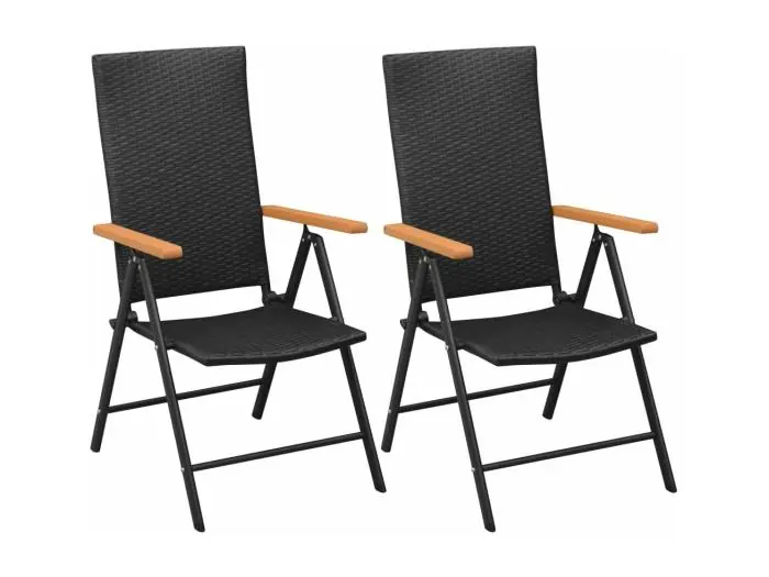 Tuinstoelen stapelbaar 2 st poly rattan zwart