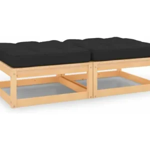 Tuinvoetenbanken 2 st met kussens massief grenenhout