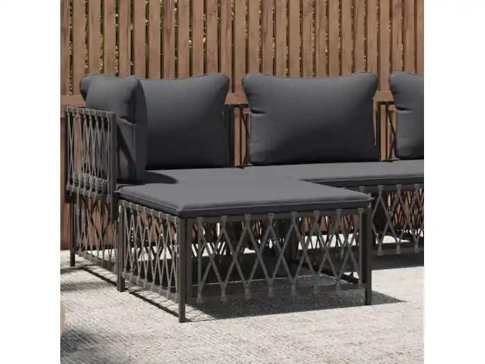 Tuinvoetenbank met kussen geweven stof antracietkleurig